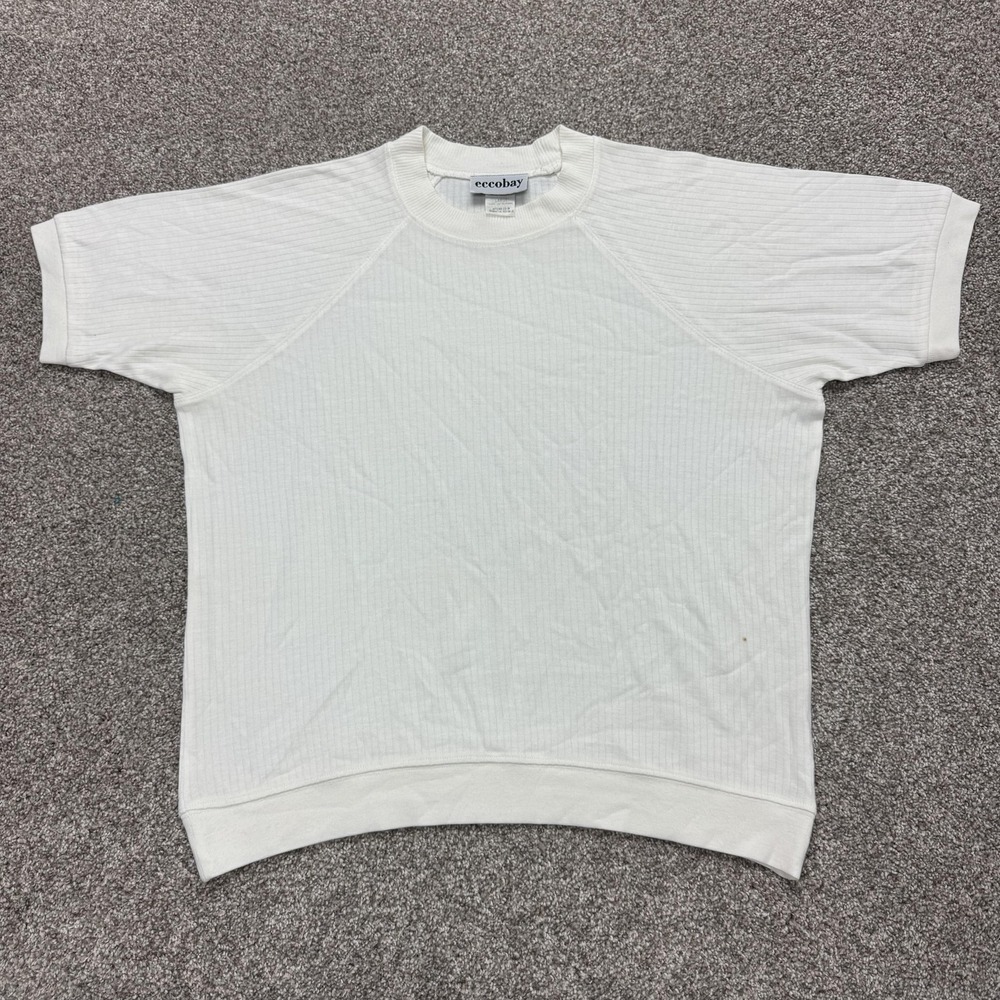 Eccobay Shirt Womens L White Ribbed Raglan Short Sleeve Knit Tee Top Casual